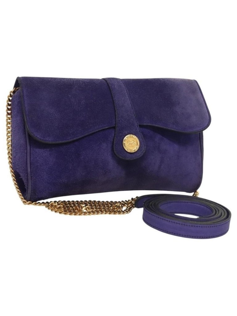 Authentic Celine Chain Shoulder Bag Suede Purple